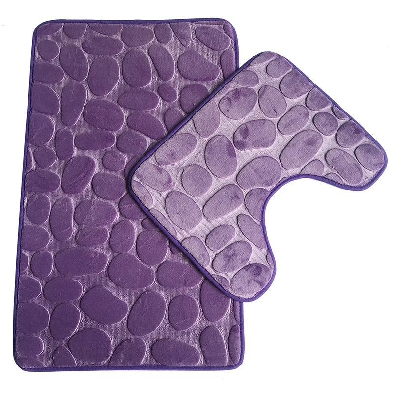 Bathroom Anti-Slip Absorbent Cobblestone Mat Set