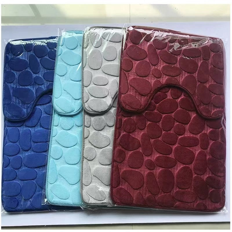 Bathroom Anti-Slip Absorbent Cobblestone Mat Set