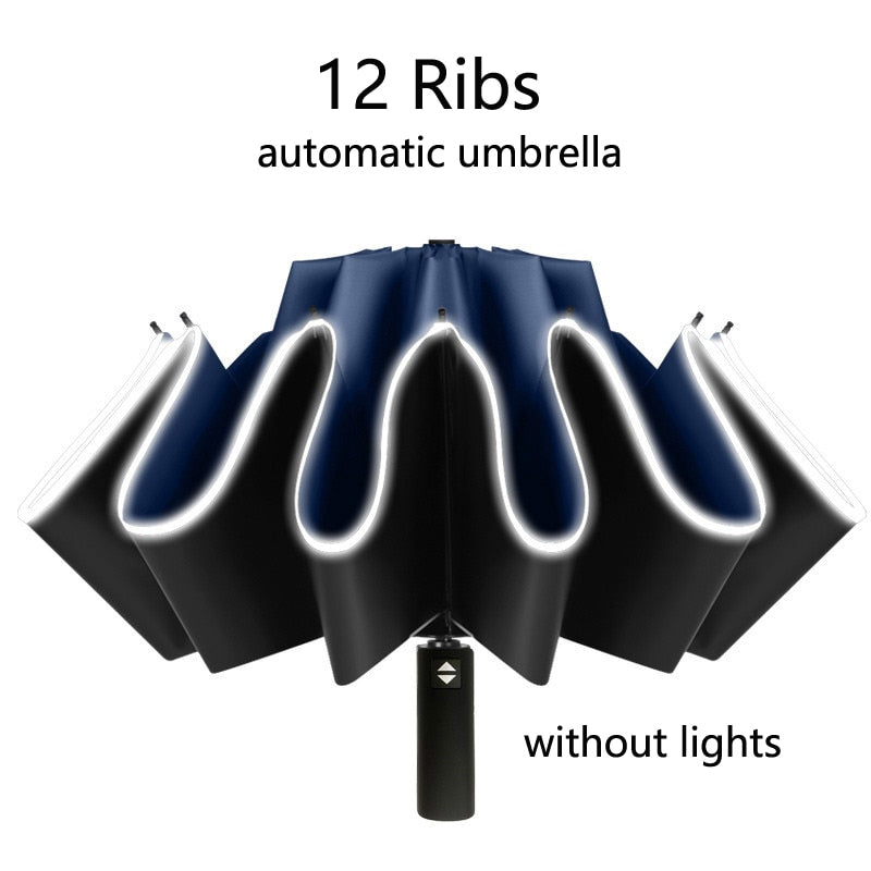 Fully Automatic Reverse Umbrella With LED Flashlight