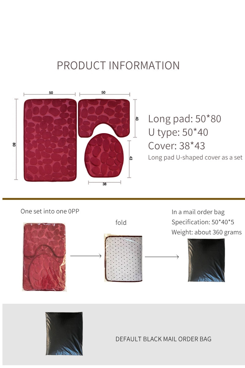 Bathroom Anti-Slip Absorbent Cobblestone Mat Set