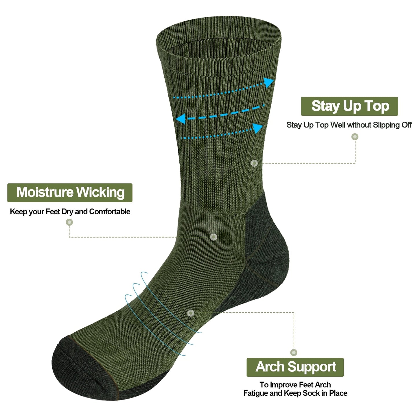 Moisture-Wicking Thermal Insulation Work Boot Socks (5 Pairs)