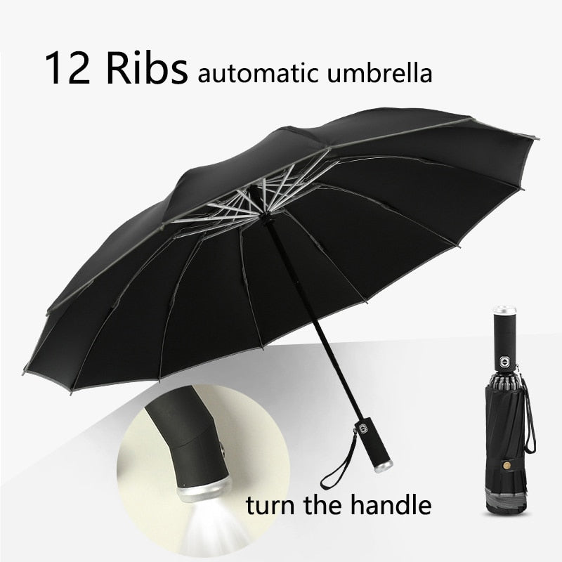 Fully Automatic Reverse Umbrella With LED Flashlight