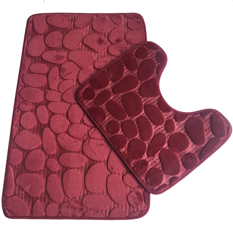 Bathroom Anti-Slip Absorbent Cobblestone Mat Set