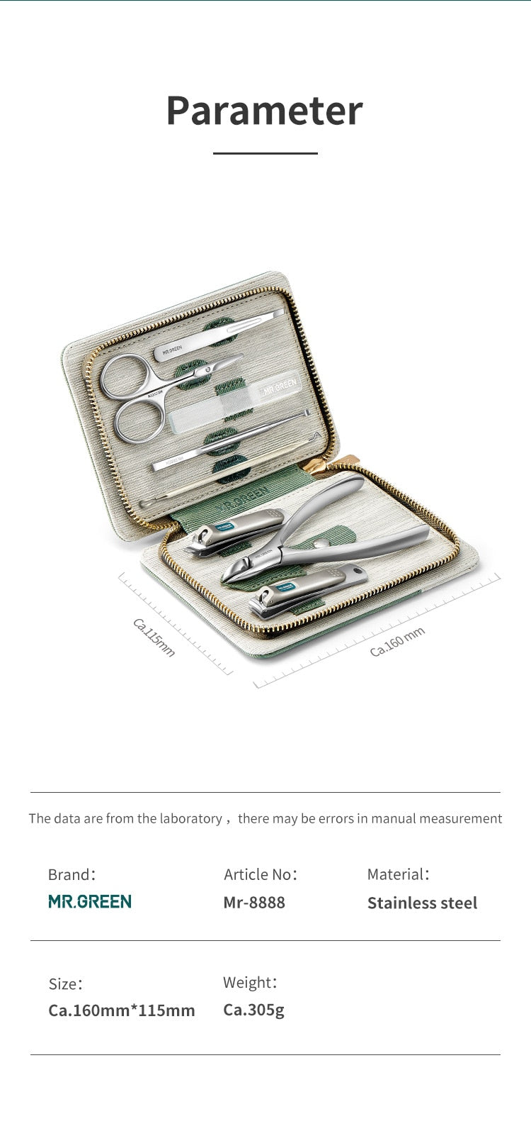 MR.GREEN Professional Manicure Pedicure & Facial Grooming 8pc Medical Grade Travel Kit