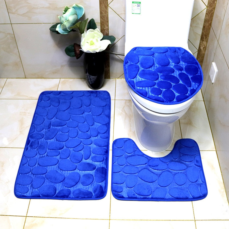Bathroom Anti-Slip Absorbent Cobblestone Mat Set