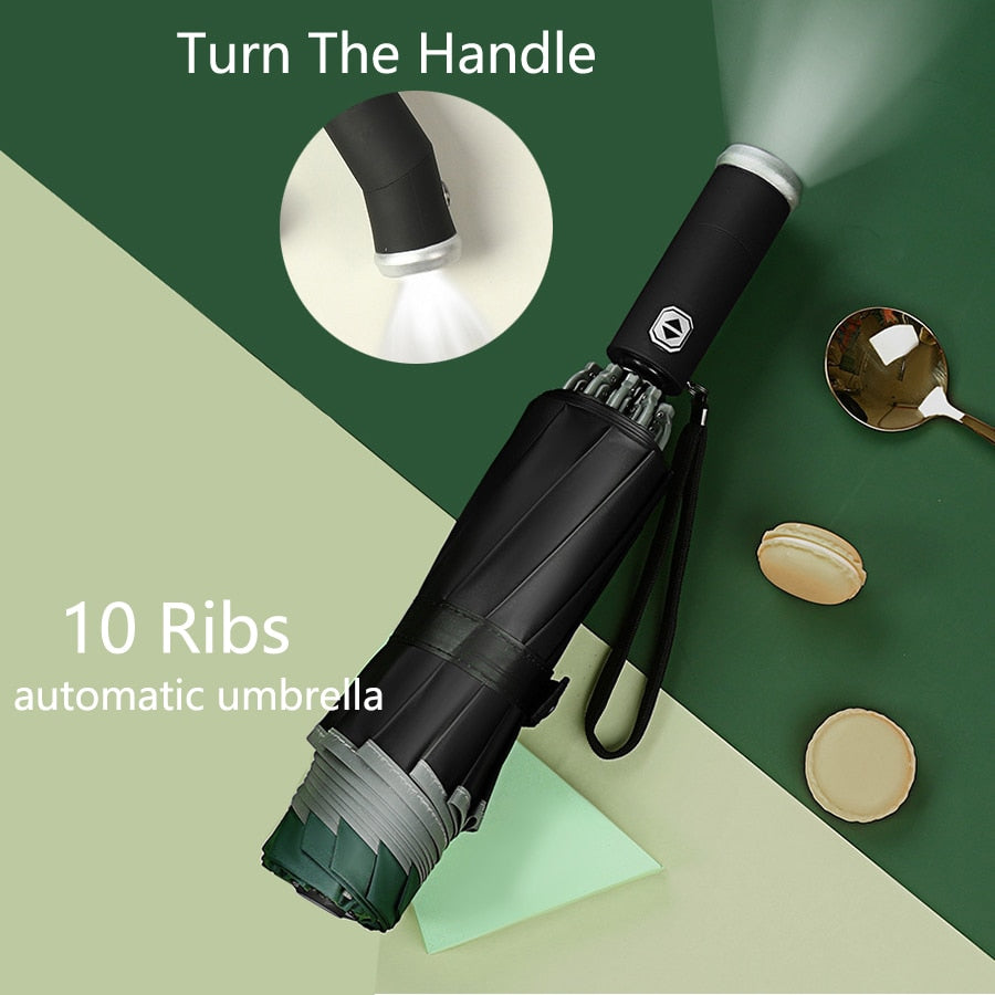 Fully Automatic Reverse Umbrella With LED Flashlight