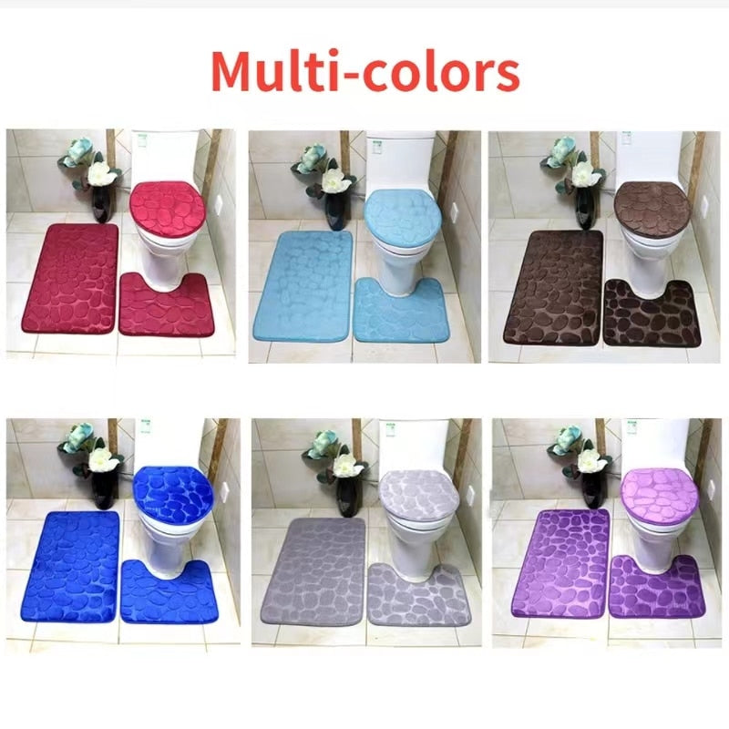 Bathroom Anti-Slip Absorbent Cobblestone Mat Set