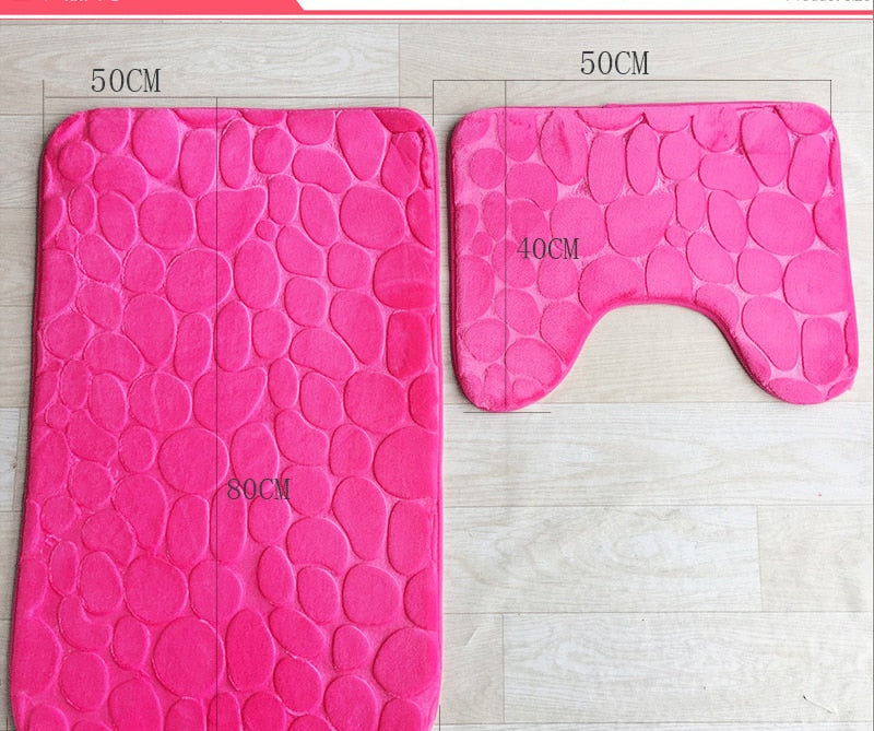 Bathroom Anti-Slip Absorbent Cobblestone Mat Set