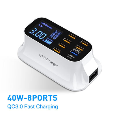 Quick Charge 40W LED Display 8 Ports Charge Station