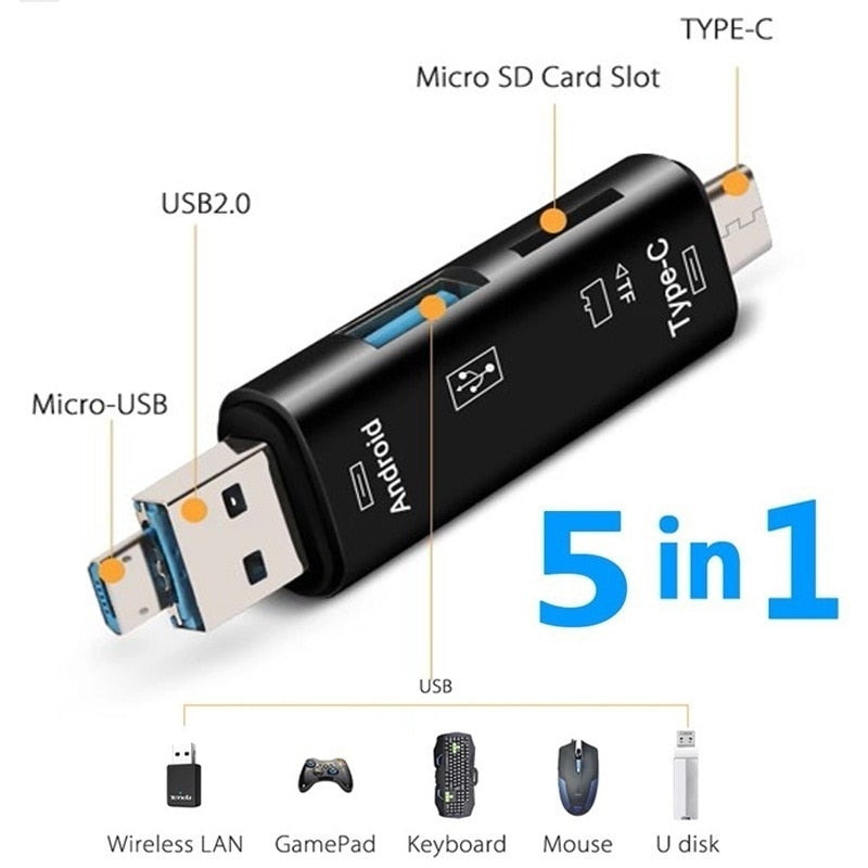 Multifunctional 5 in 1 OTG USB 2.0 Card Reader Adapter