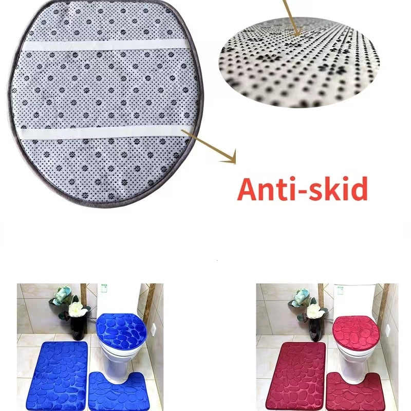 Bathroom Anti-Slip Absorbent Cobblestone Mat Set