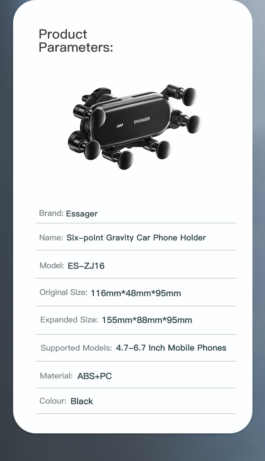 Six Point Gravity Car Phone Mount