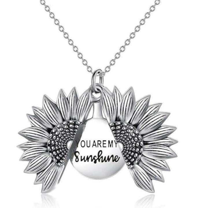 Sunflower Necklace with hidden "You Are My Sunshine" Message - Indigo-Temple