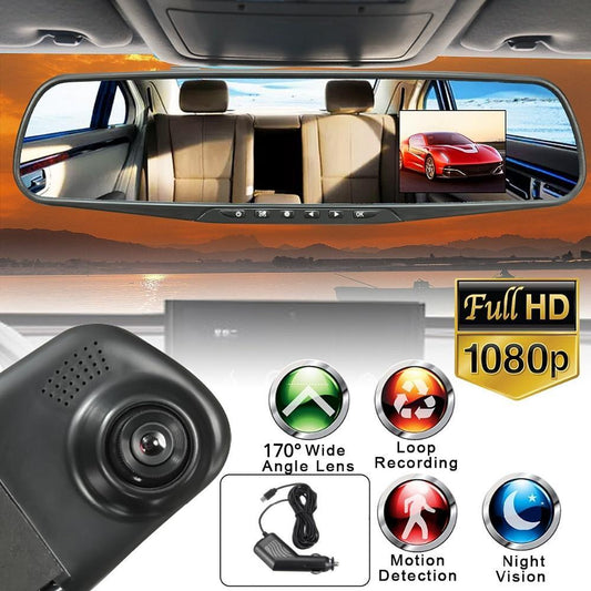 HD Mirror Cam - 1080P With 4.3" Digital Screen Car DVR - Indigo-Temple