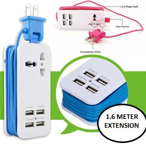 2-IN-1 Travel Adapter - 4 USB Hub & Extension Cord - Indigo-Temple