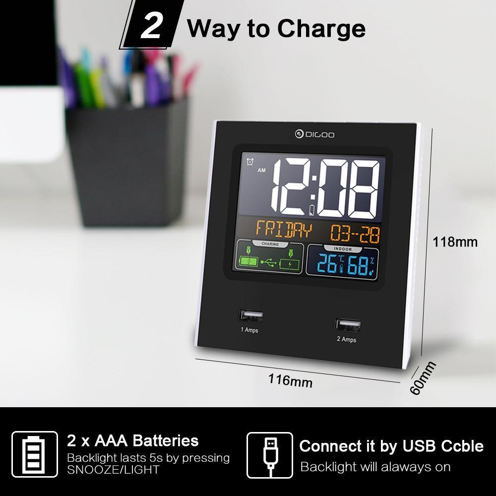 Digoo DG- Smart Charging Alarm Clock & Weather Station - Indigo-Temple