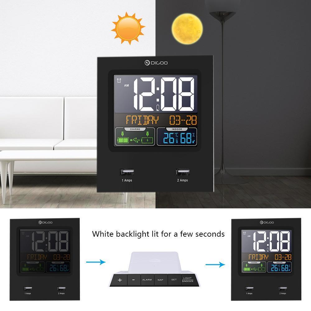 Digoo DG- Smart Charging Alarm Clock & Weather Station - Indigo-Temple
