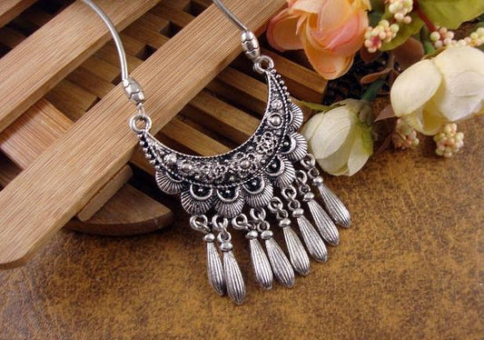 CALIPSO -  Carved Flower&Moon Pendant - Indigo-Temple