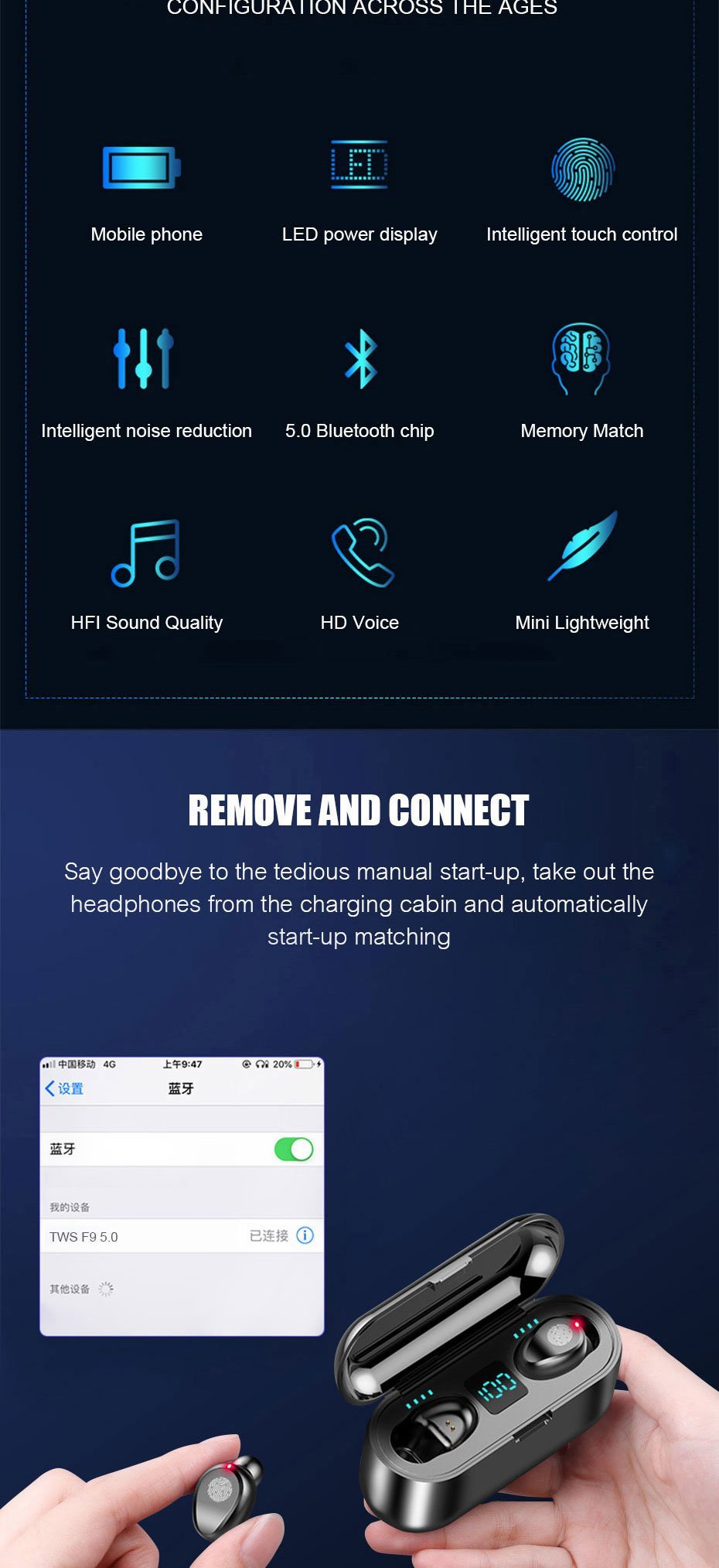 2 in 1 Bluetooth V5.0 Wireless Touch Control Earbuds With Power Bank Case - Indigo-Temple