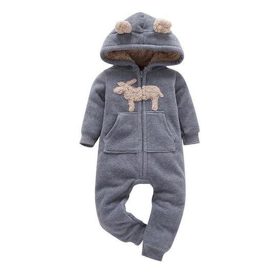 Winter long sleeve romper With Teddy Bear Eears - Indigo-Temple