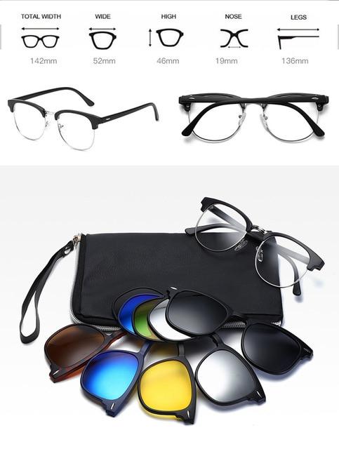 5 in 1 Magnetic Clip-on Polarized Sunglasses