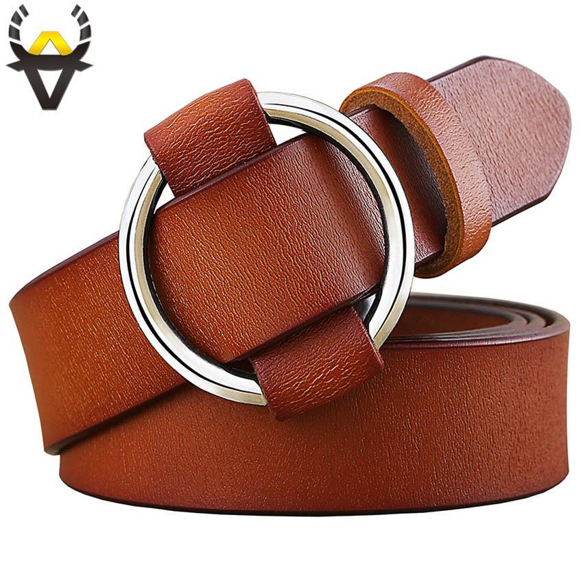 BHK™ Genuine Leather Round Ring Buckle Belt for Women