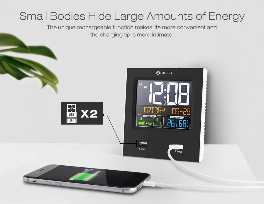 Digoo DG- Smart Charging Alarm Clock & Weather Station - Indigo-Temple