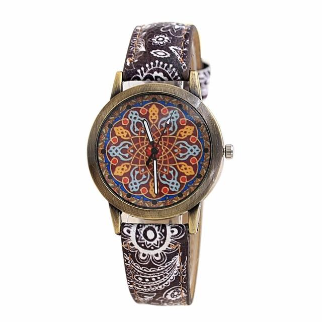 Flower Leather Quartz Wristwatch