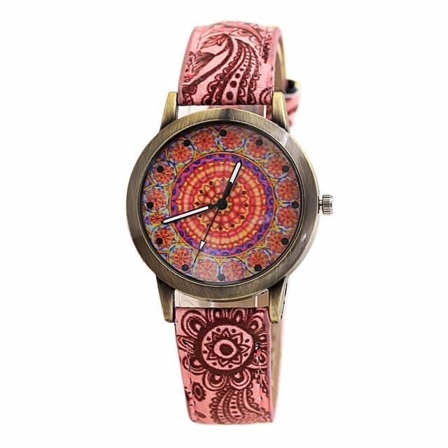 Flower Leather Quartz Wristwatch