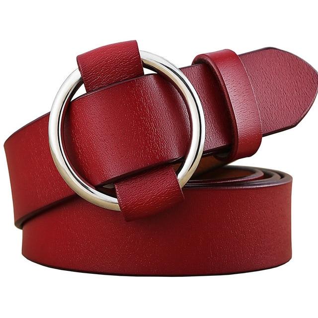 BHK™ Genuine Leather Round Ring Buckle Belt for Women