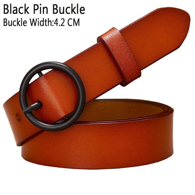BHK™ Genuine Leather Round Ring Buckle Belt for Women