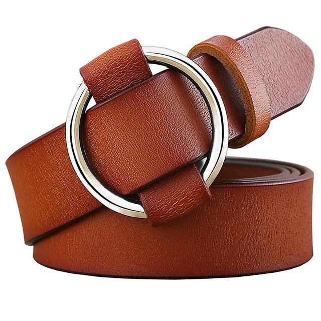 BHK™ Genuine Leather Round Ring Buckle Belt for Women