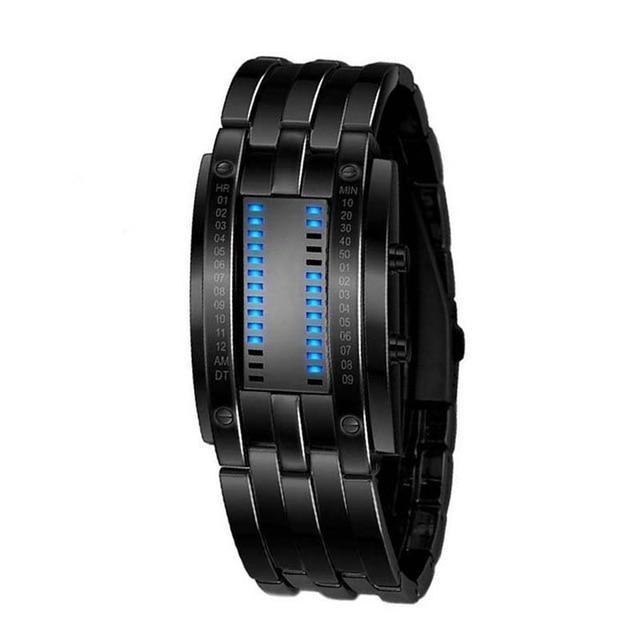 "Visionar" Futuristic LED Time Display Mirror Glass Metal Watch