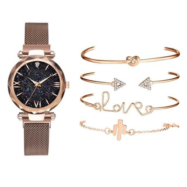Magnetic Night Sky Quartz Watch 5 pcs Set