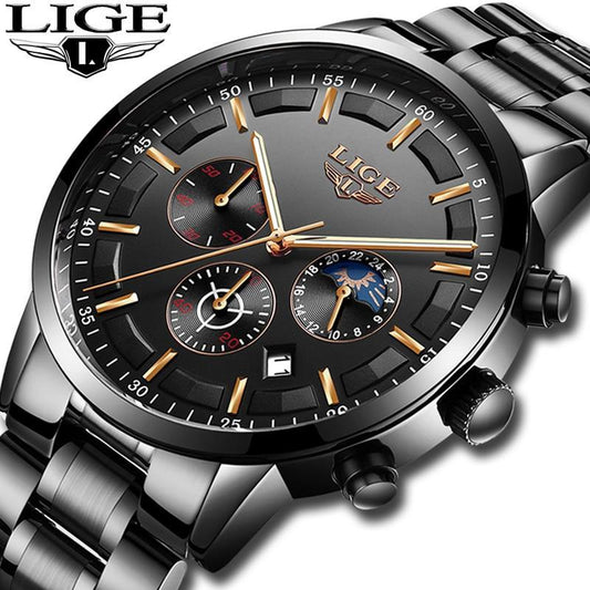 LIGE™ Black Obsidian Watch for Men
