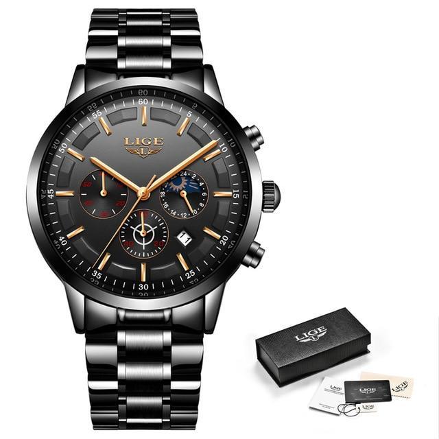 LIGE™ Black Obsidian Watch for Men