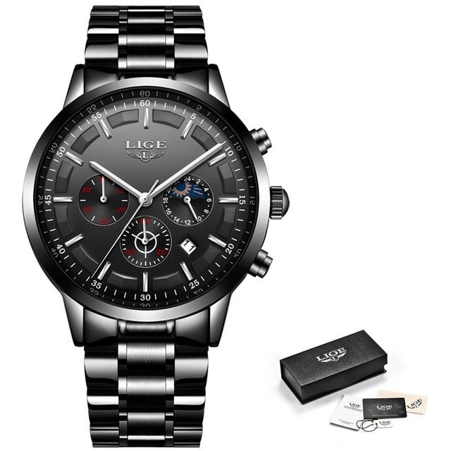 LIGE™ Black Obsidian Watch for Men