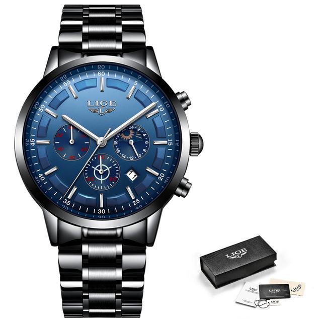 LIGE™ Black Obsidian Watch for Men