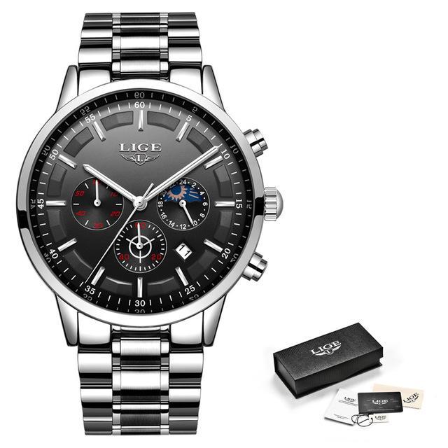 LIGE™ Black Obsidian Watch for Men