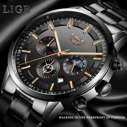 LIGE™ Black Obsidian Watch for Men