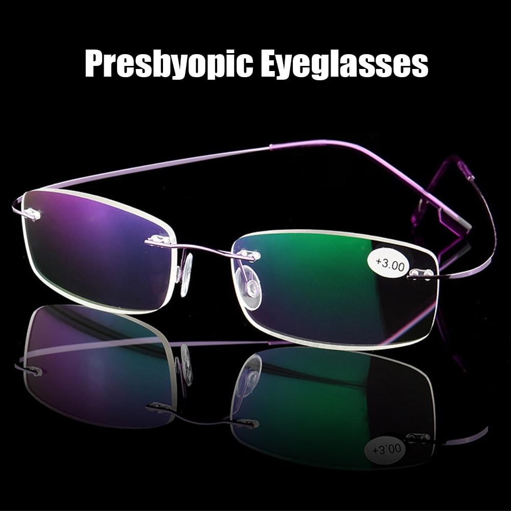 Memory Titanium Alloy Rimless Prescription Presbyopic Reading Glasses