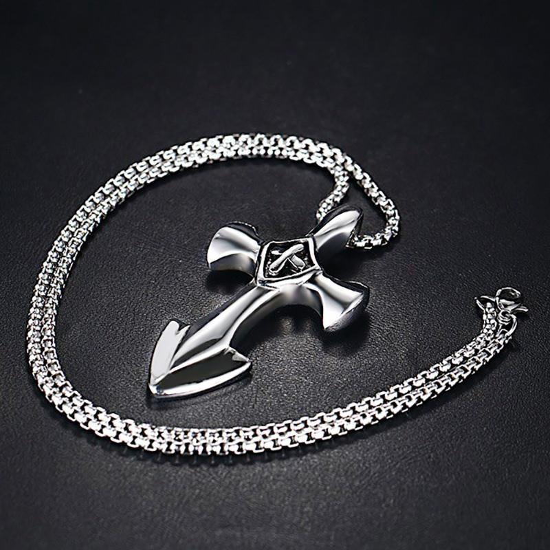 Vintage Men's Stainless Steel Cross Anchor Necklace Pendant - Indigo-Temple