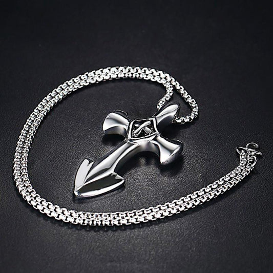 Vintage Men's Stainless Steel Cross Anchor Necklace Pendant - Indigo-Temple
