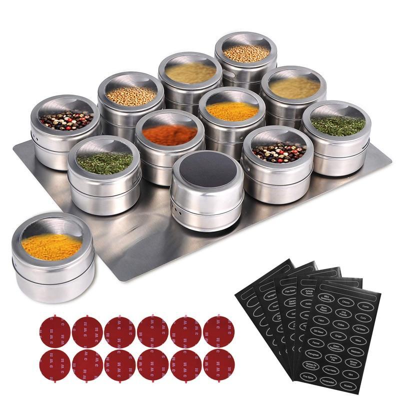MagneticSpice™ Stainless Steel Spice Jar Set With Magnetic Base