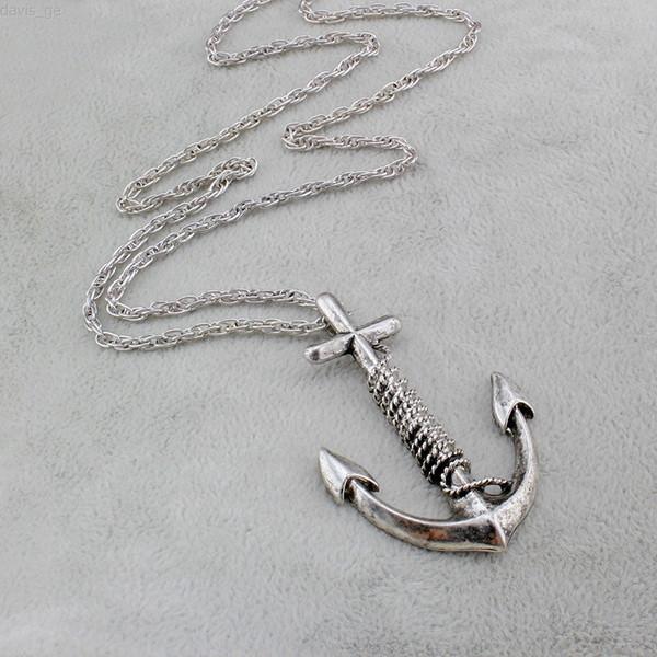 Galiano - Bronze/Vintage Silver Anchor Pendant long necklace - Indigo-Temple