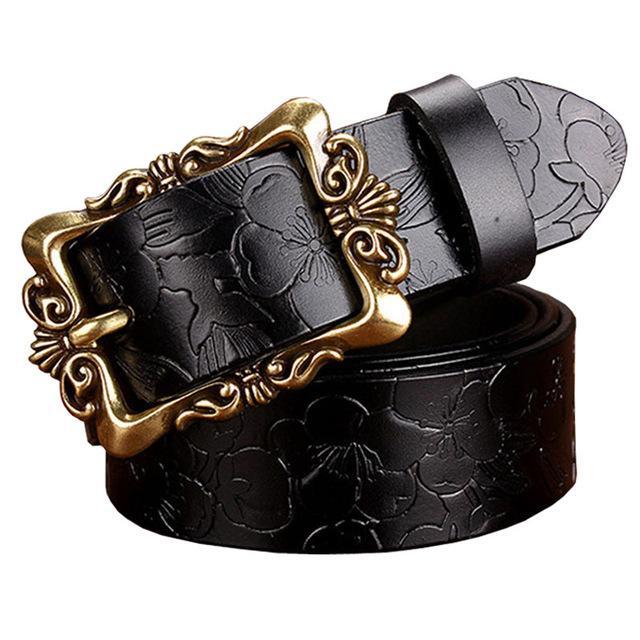 BHK™ Genuine leather Vintage Floral Pin Buckle Belt for women