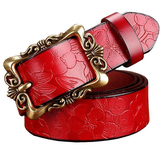 BHK™ Genuine leather Vintage Floral Pin Buckle Belt for women