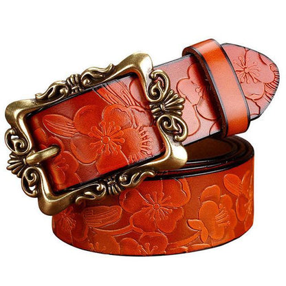 BHK™ Genuine leather Vintage Floral Pin Buckle Belt for women