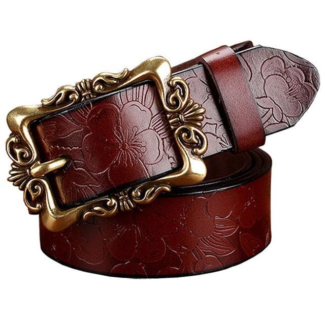 BHK™ Genuine leather Vintage Floral Pin Buckle Belt for women