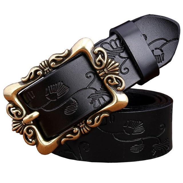 BHK™ Genuine leather Vintage Floral Pin Buckle Belt for women